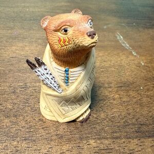 Decorative Bear Figurine with Feather and Beads